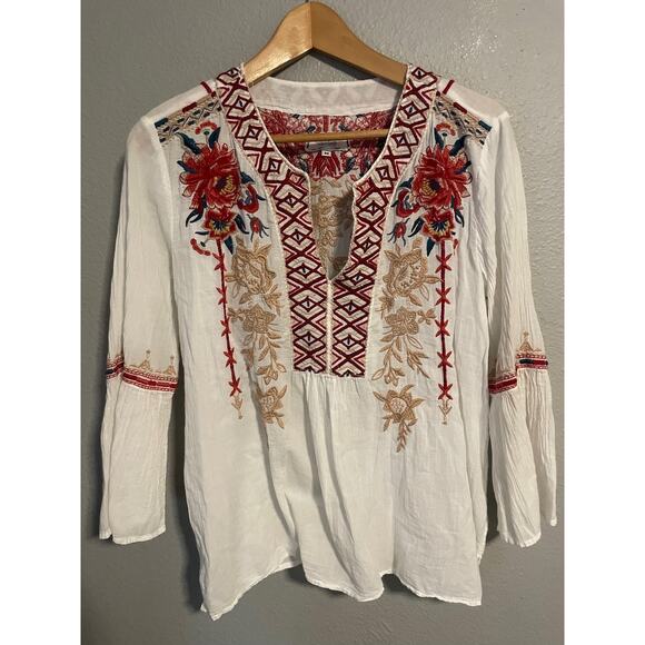 Johnny Was Workshop Shirt Womens Medium Embroidered Boho Peasant Tunic W10218-2 - Picture 1 of 7